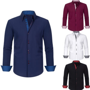 Camisa de bloques de color con estampado de lunares y tejido elástico